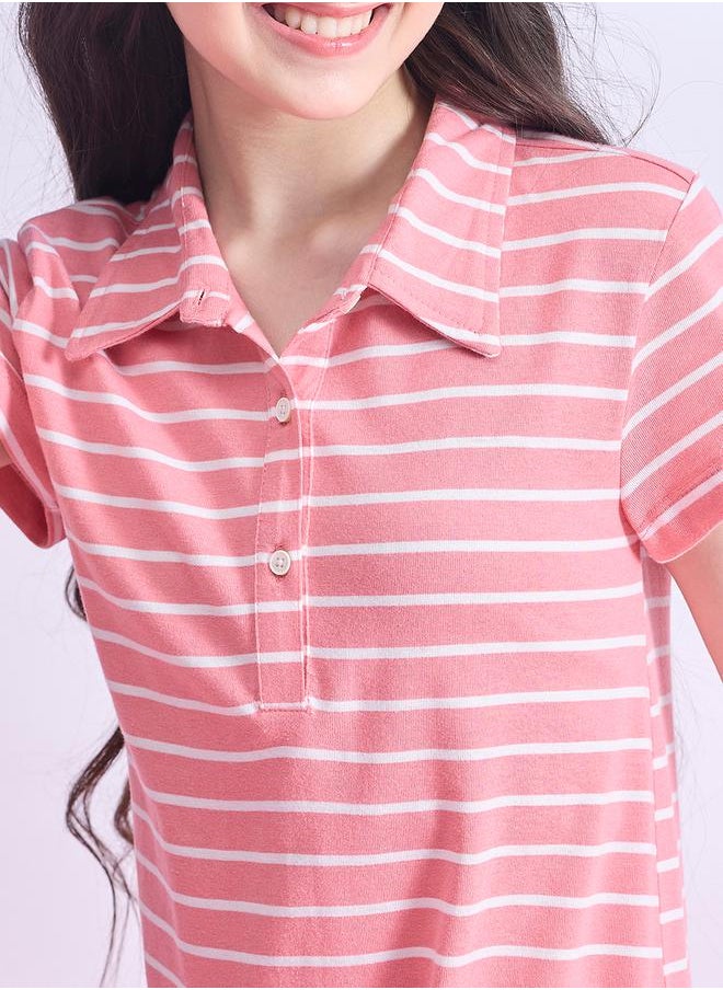 Stylo Bug Striped Collared Half-Button Placket A-Line Dress by Styli  - Image 5