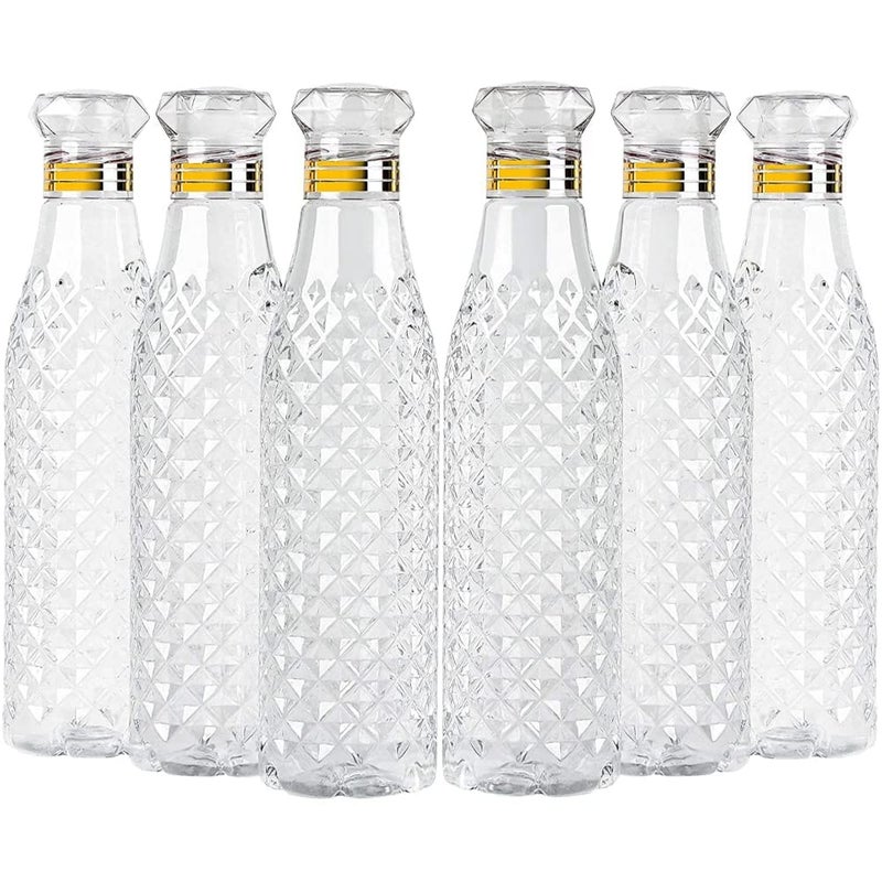 SHOPECOM Pack Of 6 Crystal Clear Plastic Fridge Water Bottle Set of 6 1 litre Ideal for Restaurant Kitchen Home Office Sports School Travelling DIAMOND BOTTLE - Image 1