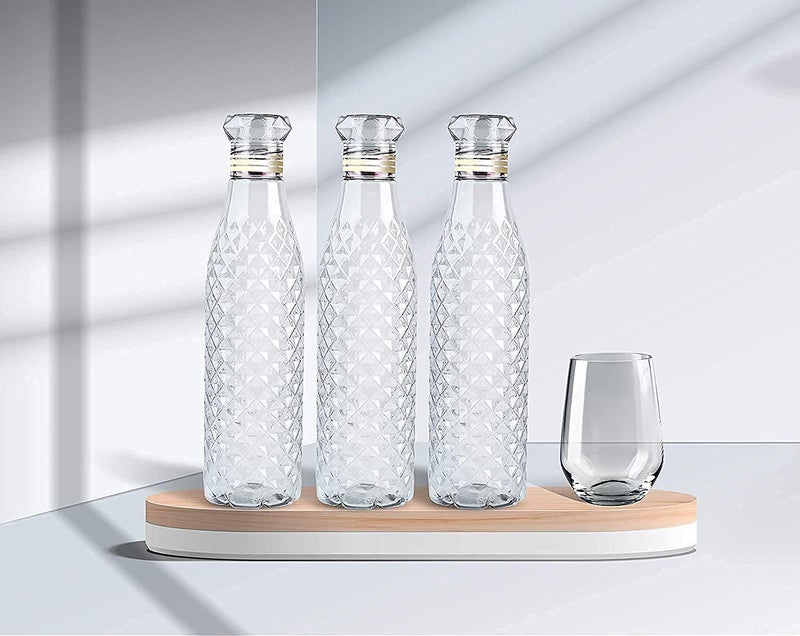 SHOPECOM Pack Of 6 Crystal Clear Plastic Fridge Water Bottle Set of 6 1 litre Ideal for Restaurant Kitchen Home Office Sports School Travelling DIAMOND BOTTLE - Image 2