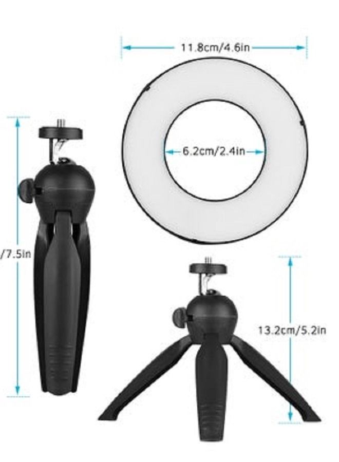 4.6" 3 Lighting Modes Dimmable Mini LED Ring Light Kit Black/White - Image 2