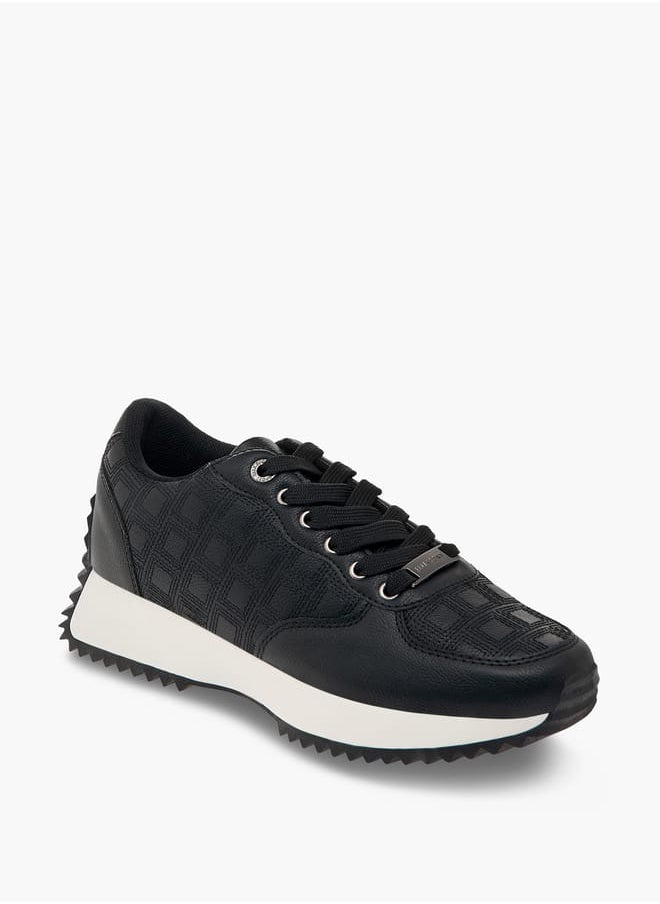ELLE Women's Textured Sneakers with Lace-Up Closure  - Image 1