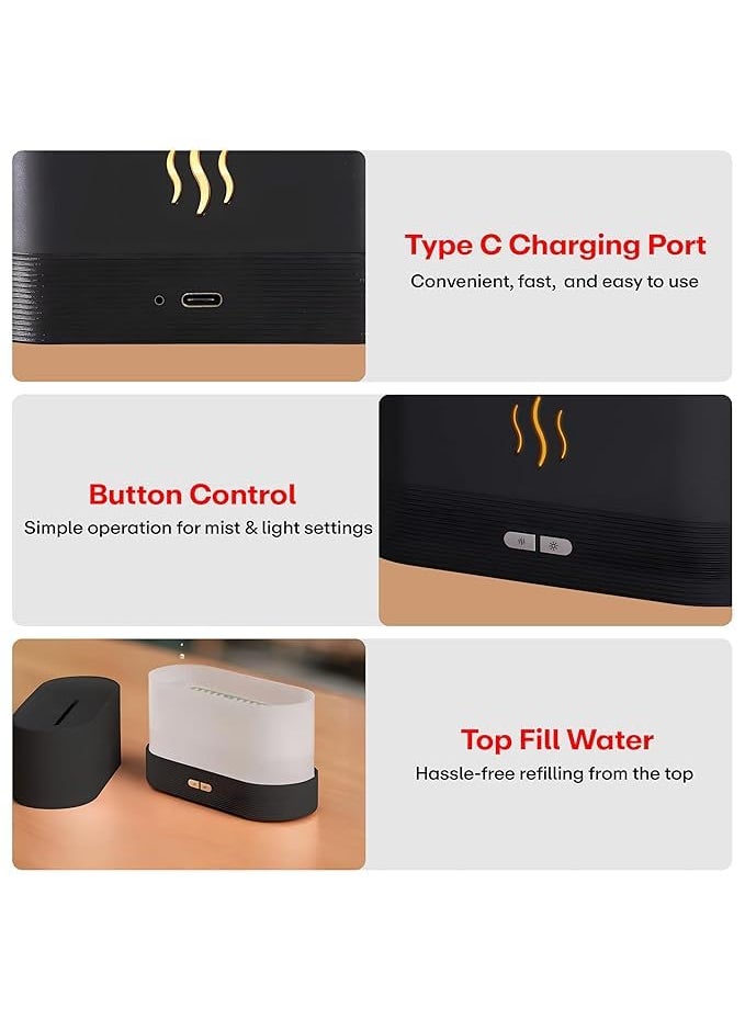 MILOMANIYA MILOMANIYA Flame Air Diffuser Humidifier Plastic Black LED Realistic Flame Effect Ultrasonic Humidifier Essential Oil Diffuser Quiet Operation Auto Shutoff Small Room  - Image 3