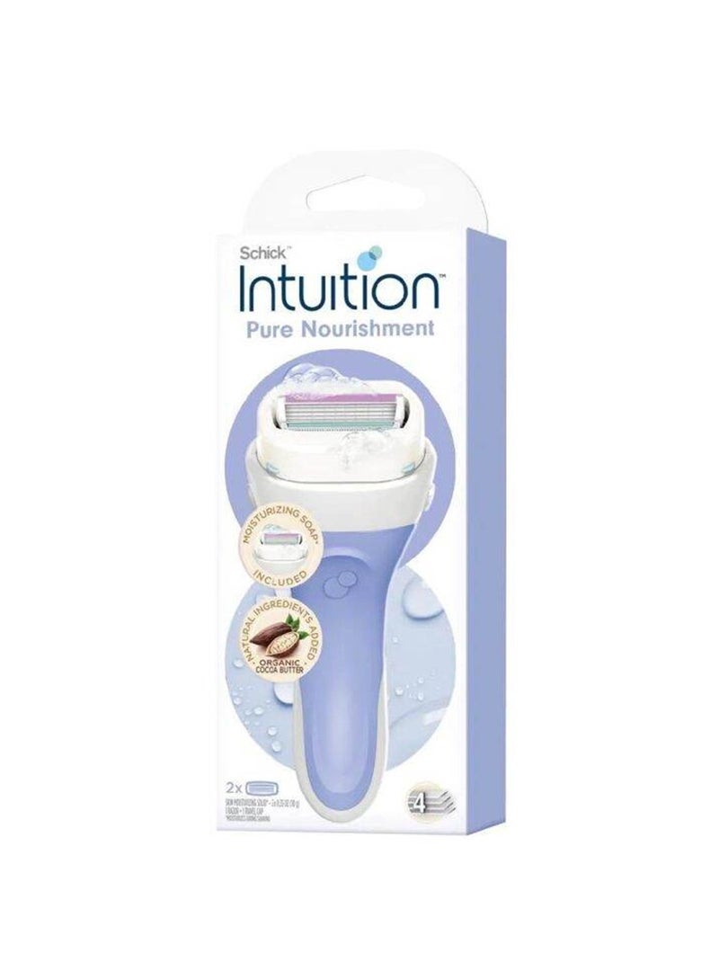 شيك مجموعة شيفك إنتويشن للتغذية النقية، لا حاجة لهلام الحلاقة، مريحة ومرطبة للنساء مع زبدة الكاكاو العضوية، شفرات واحدة، خرطوشتان - Image 1