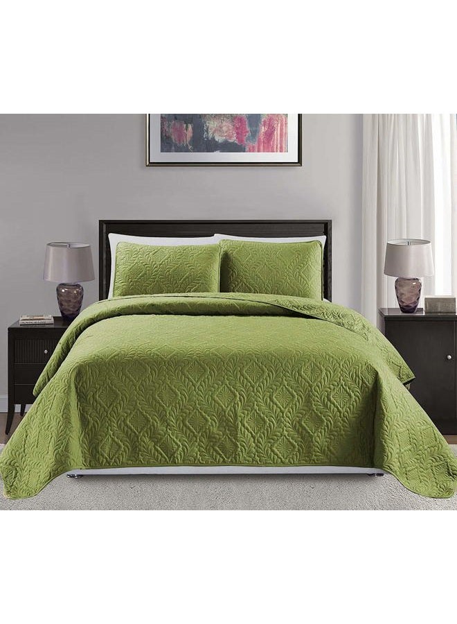 Collection 3pc Full/Queen Over Size Diamond Bedspread Bed Cover Embossed Solid Sage Green New