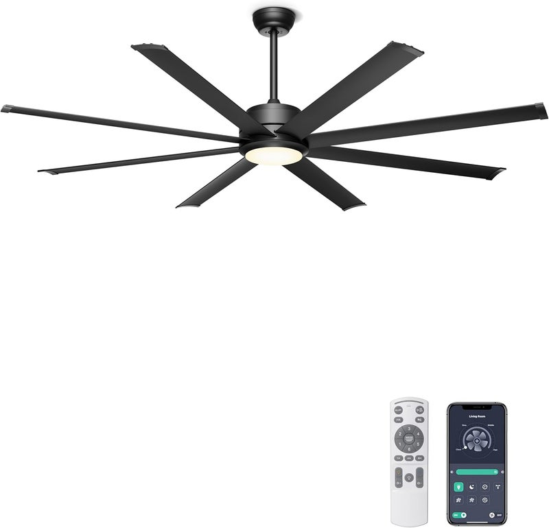 Ohniyou 72‘’ Ceiling Fan with Lights - Large Industrial Fan Remote & APP Control, Dimmable, DC Motor,Outdoor Ceiling Fan for Patio Living Room, Black - Image 1
