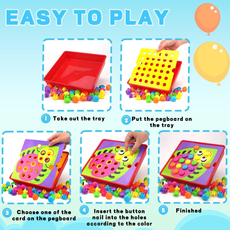 AluAbi Button Art Toys for Toddlers, Color Matching Mosaic Pegboard for Age 3-5,Early Preschool Learning Activity Button Crafts Educational Toys, Fine Motor Skills Game, Gifts for Boys & Girls 3+ - Image 4