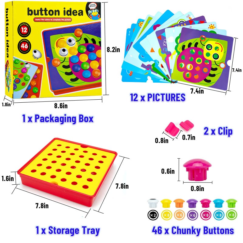 AluAbi Button Art Toys for Toddlers, Color Matching Mosaic Pegboard for Age 3-5,Early Preschool Learning Activity Button Crafts Educational Toys, Fine Motor Skills Game, Gifts for Boys & Girls 3+ - Image 3