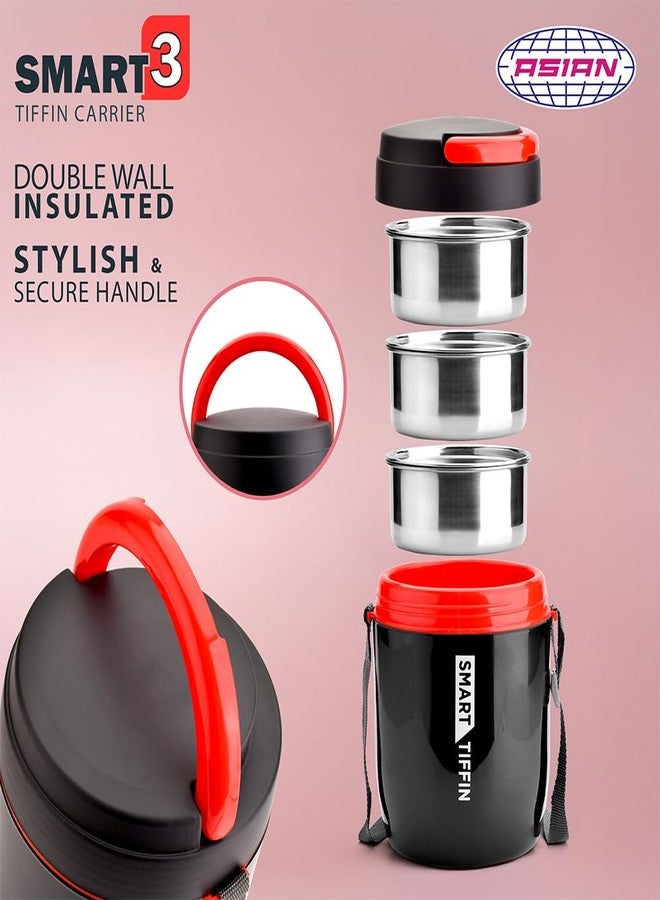 Asian Plastowares - Tiffin Carrier 3 | Insulated Lunch Box | Compact | 3 Containers | Lunch Box for Adult | Leak-Proof | Ideal for Office or School | Black - Image 4