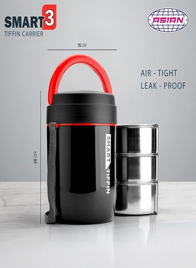 Asian Plastowares - Tiffin Carrier 3 | Insulated Lunch Box | Compact | 3 Containers | Lunch Box for Adult | Leak-Proof | Ideal for Office or School | Black - Image 2