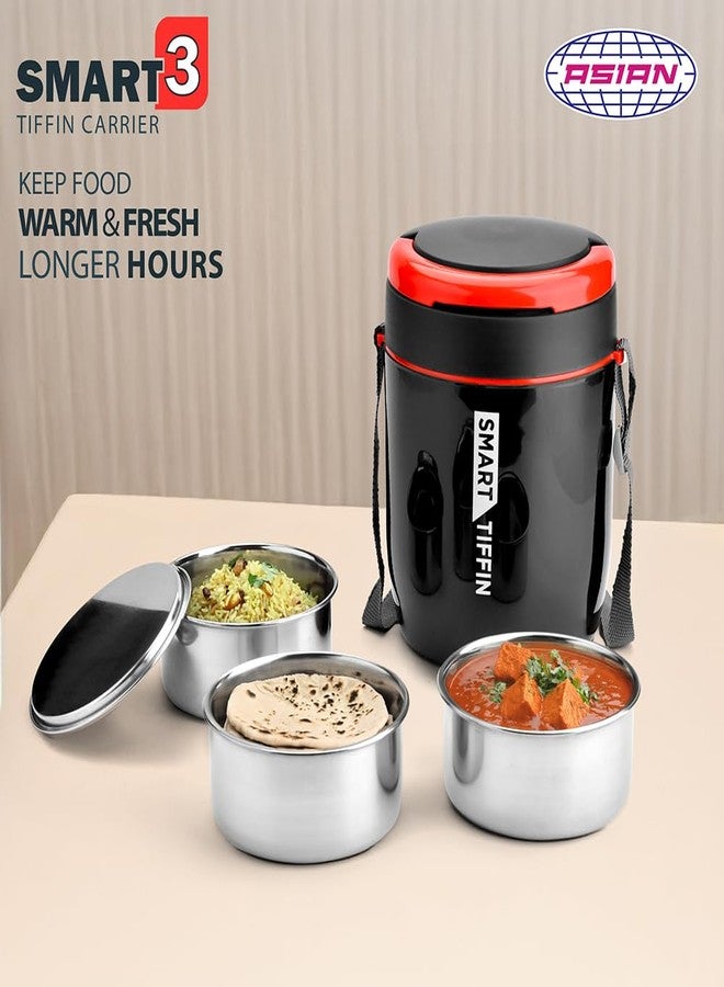 Asian Plastowares - Tiffin Carrier 3 | Insulated Lunch Box | Compact | 3 Containers | Lunch Box for Adult | Leak-Proof | Ideal for Office or School | Black - Image 3