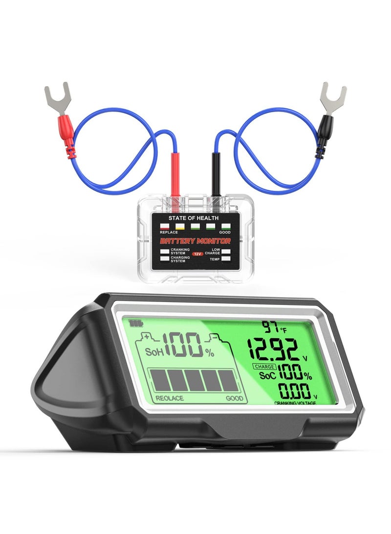 12V Car Battery Status Tester - Battery Monitor, 433mhz Wireless Radio Frequency Automotive Load Tester with Charging u0026 Cranking Test u0026 Alarm Function for Motorcycle Car RV Truck ATV SUV Marine Etc - Image 1