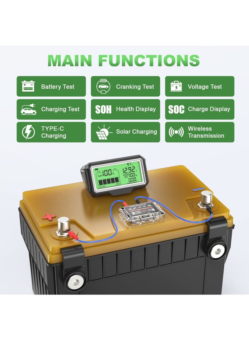 12V Car Battery Status Tester - Battery Monitor, 433mhz Wireless Radio Frequency Automotive Load Tester with Charging u0026 Cranking Test u0026 Alarm Function for Motorcycle Car RV Truck ATV SUV Marine Etc - Image 2