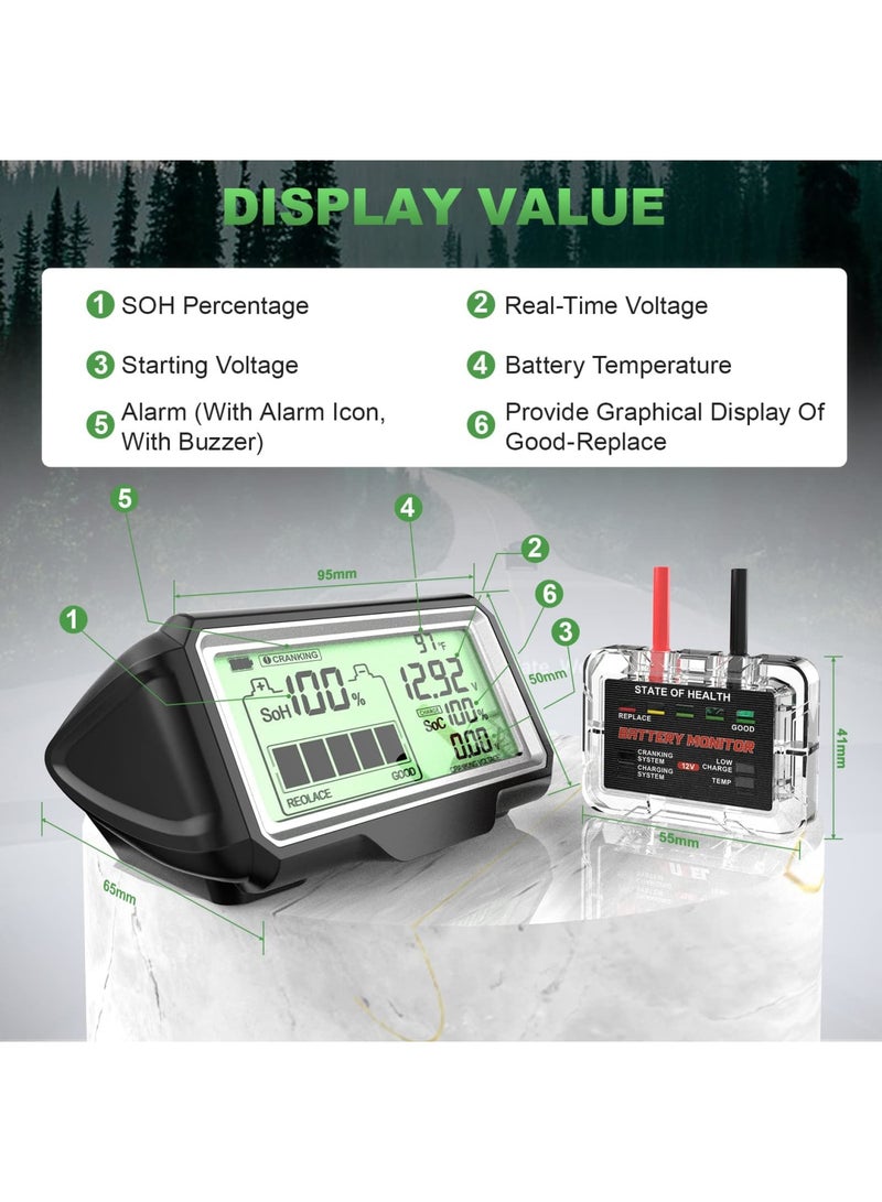 12V Car Battery Status Tester - Battery Monitor, 433mhz Wireless Radio Frequency Automotive Load Tester with Charging u0026 Cranking Test u0026 Alarm Function for Motorcycle Car RV Truck ATV SUV Marine Etc - Image 3
