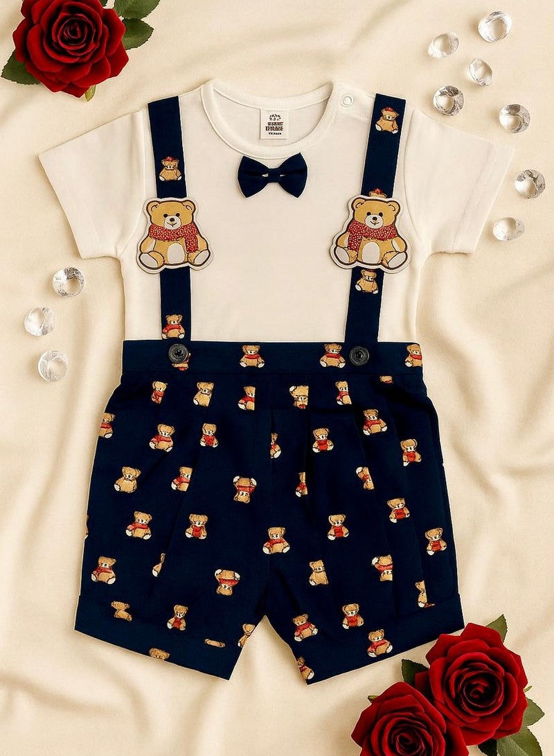 ANDRINA Luxury children's party set, with teddy bear embroidery and elegant bow tie - Image 2