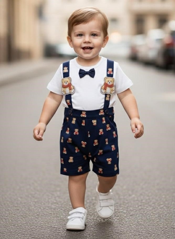 ANDRINA Luxury children's party set, with teddy bear embroidery and elegant bow tie - Image 1