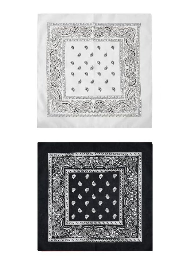 Unisex Bandana Set of 2, Soft Cotton Head & Neck Scarf, Face Cover, Wrist Wrap, Handkerchief for Daily Use (Black & White) - Image 1