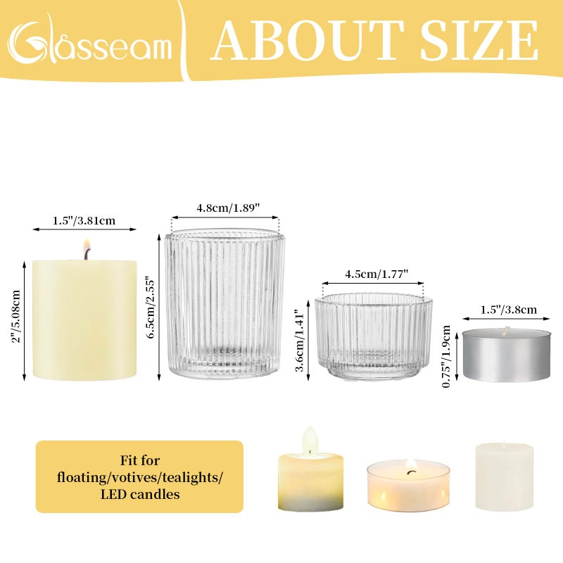 Glasseam Clear Glass Votive Candle Holders: Small Tea Light Candle Holders in Bulk, Ribbed Vintage Candle Holder Set of 24, Decorative Tealight Holders for Wedding Centerpieces Party Decorations - Image 2