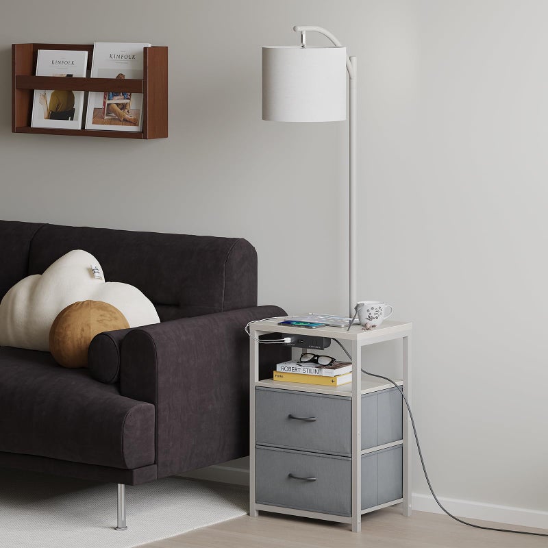 SUNMORY Floor Lamp with Table & 2 Drawers, Lamp with USB Port and Outlet, Lamps for Nightstand with 3 Color Temperature Led Bulb Included, Floor Lamps for Living Room, Bedroom and Home Office, Grey - Image 2