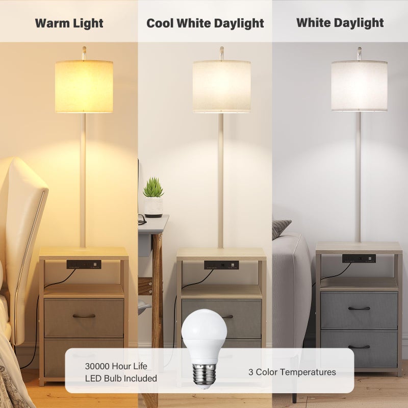 SUNMORY Floor Lamp with Table & 2 Drawers, Lamp with USB Port and Outlet, Lamps for Nightstand with 3 Color Temperature Led Bulb Included, Floor Lamps for Living Room, Bedroom and Home Office, Grey - Image 5