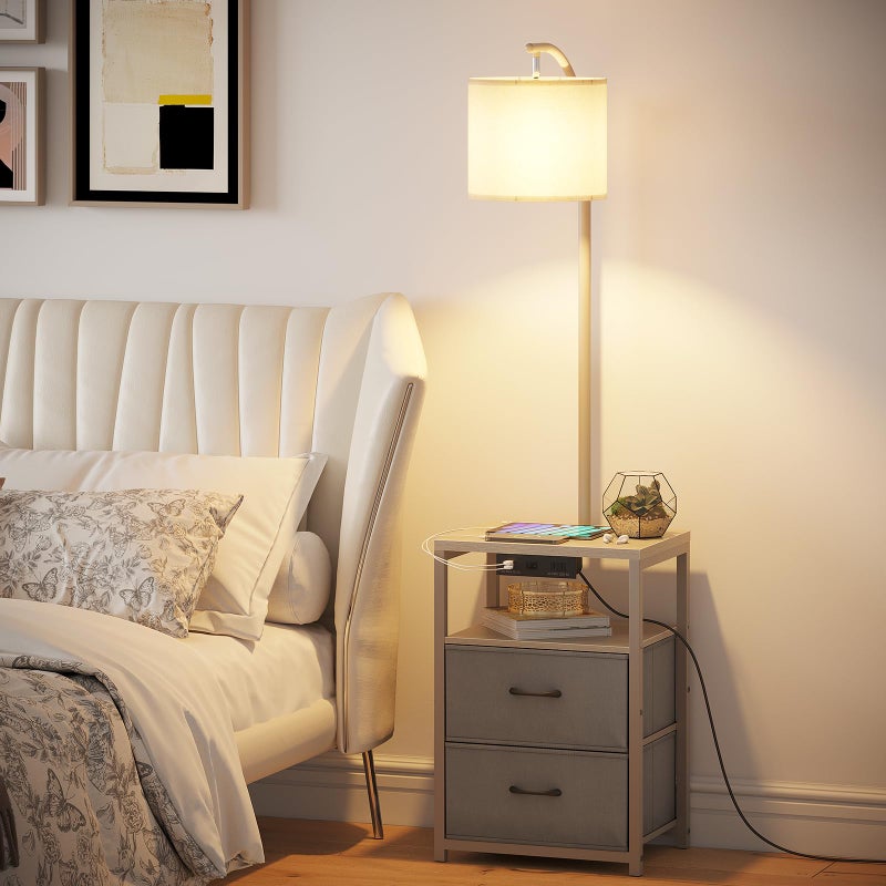 SUNMORY Floor Lamp with Table & 2 Drawers, Lamp with USB Port and Outlet, Lamps for Nightstand with 3 Color Temperature Led Bulb Included, Floor Lamps for Living Room, Bedroom and Home Office, Grey - Image 4