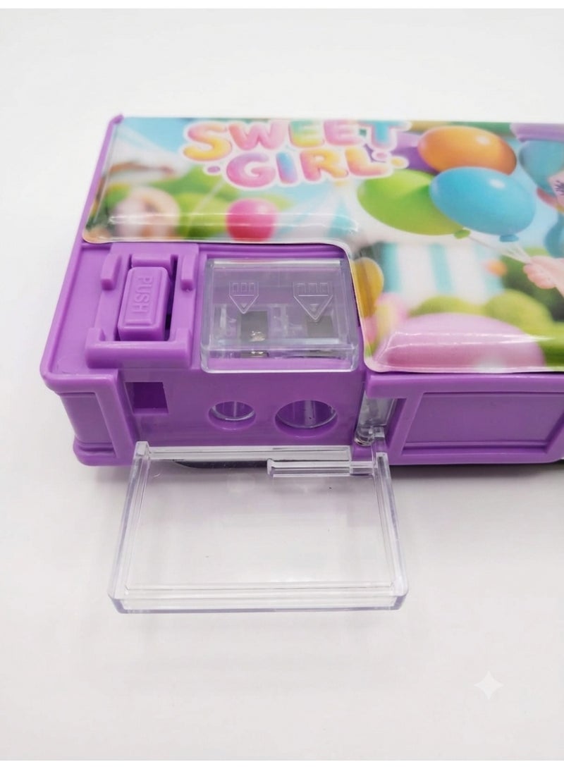 Kids Multi-Function Pencil Case with Calculator and Dual Sharpener, Sweet Girl Design - Image 4
