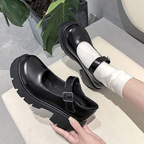 ACE SHOCK Women's Platform Mary Janes Chunky Heel Ankle Strap Uniform Dress Shoes Heeled Gothic Lolita Oxfords (7, Single Strap-Matt Black) - Image 3
