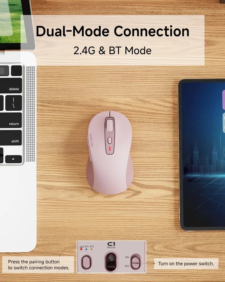 Eweadn ماوس Eweadn C1 Wireless Mouse, Bluetooth & 2.4G, Rechargeable, Silent, 4000 Dpi, Ergonomic, for Gaming Office - Image 2
