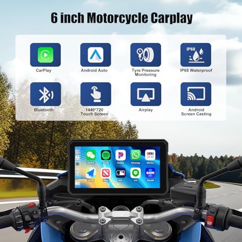 SIXWIN Wireless Motorcycle CarPlay Android Auto 6 Inch Car Play Moto Support TPMS Bluetooth IP68 Waterproof for Motorbike GPS Navigation,Siri,Google Assistant - Image 2