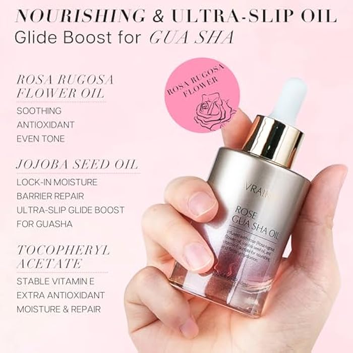 VRAIKO Gua Sha Face Oil Serum | Rosa Rugosa Flower & Jojoba Seed Oil Product | Detox, Plump, Anti-Oxidant, Soothing | Nourish, Cruelty Free, Natural, 1 fl oz - Image 4
