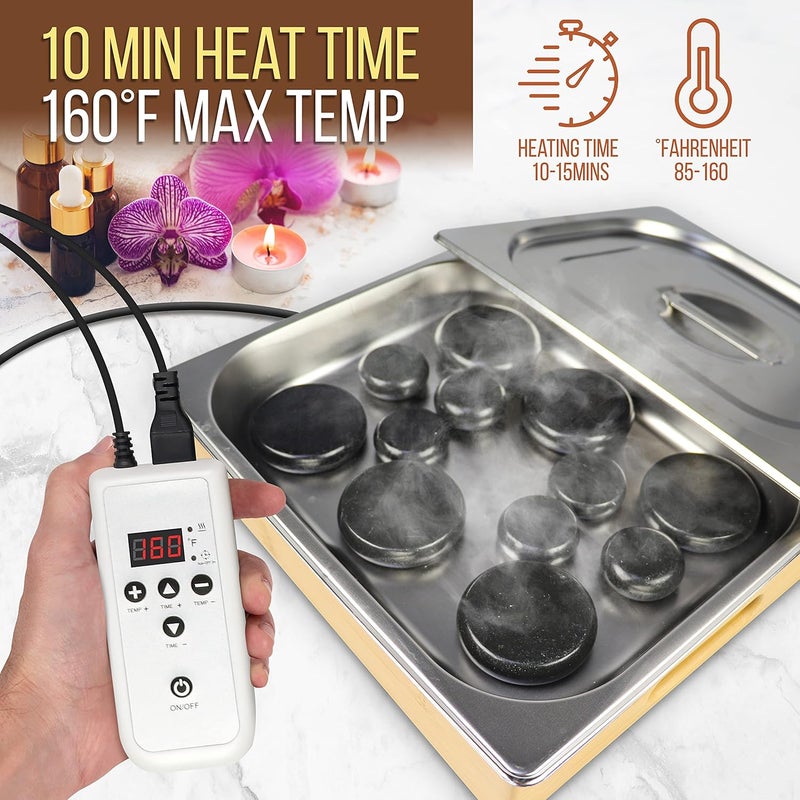 SereneLife مجموعة سخان الحجارة المدلكة المحمولة الكهربائية سبا الحجارة الساخنة المدلك وسخان مع 6 حجارة بازلت كبيرة و6 حجارة بازلت صغيرة مدورة الشكل لمعدات العلاج بالتدليك مع جهاز تحكم رقمي وحقيبة تسخين - Image 3