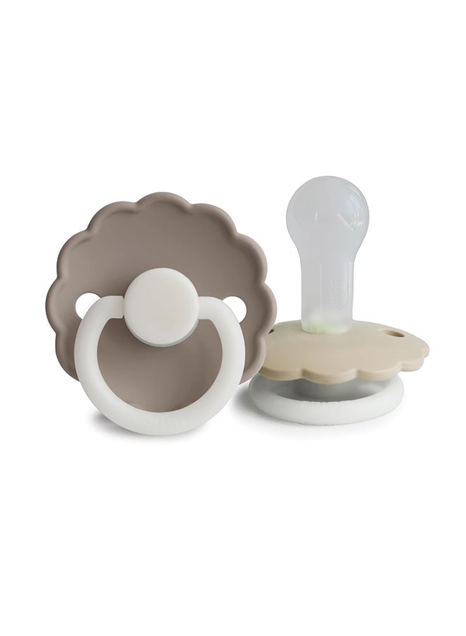 FRIGG Daisy Silicone Baby Pacifier 6-18M 2-Pack Croissant/Portobello - Size 2 - Image 1