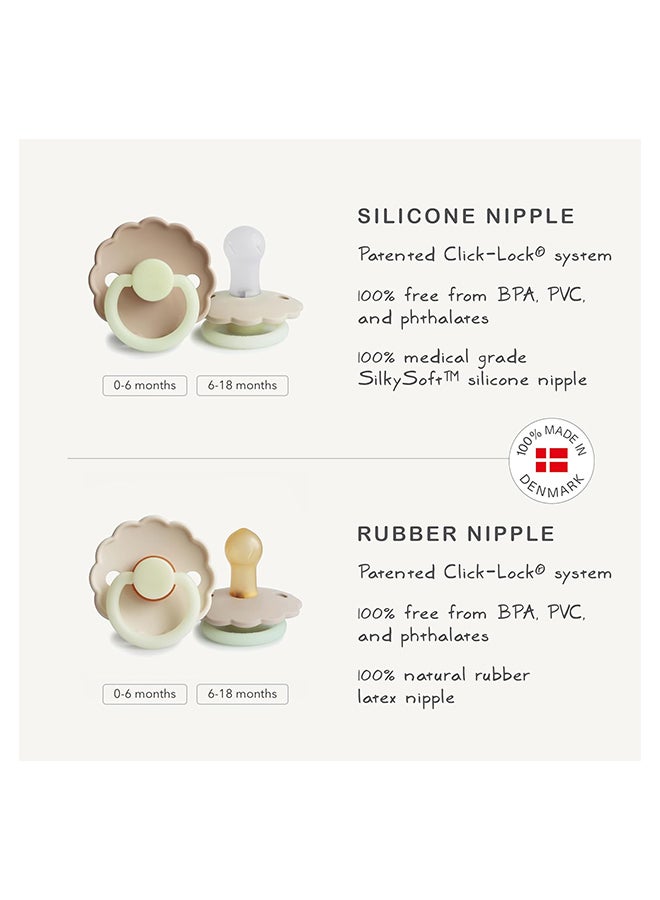 FRIGG Daisy Silicone Baby Pacifier 6-18M 2-Pack Croissant/Portobello - Size 2 - Image 3