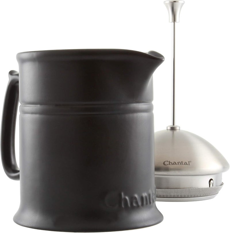 Chantal Stoneware French Press with Stainless Steel Plunger and Lid 16 ounce capacity Matte Black - Image 3