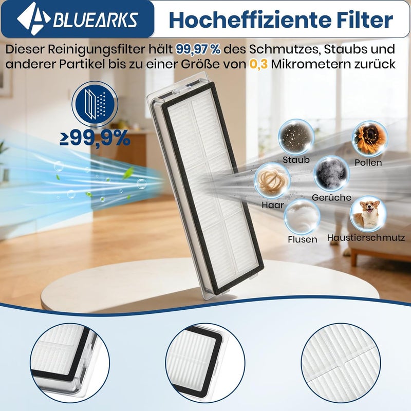 Bluearks Pack of 24 Accessories for Dreame D20 Pro Plus Robot Vacuum Cleaner, Consisting of 2 Main Brushes, 4 Wipes, 4 HEPA Filters, 6 Side Brushes, 6 Dust Bags, D20 Pro Plus Replacement Parts Globally popular elegant design - Image 4