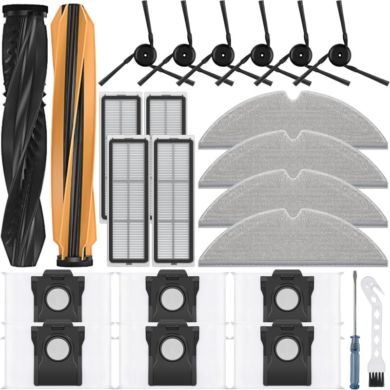 Bluearks Pack of 24 Accessories for Dreame D20 Pro Plus Robot Vacuum Cleaner, Consisting of 2 Main Brushes, 4 Wipes, 4 HEPA Filters, 6 Side Brushes, 6 Dust Bags, D20 Pro Plus Replacement Parts Globally popular elegant design - Image 1