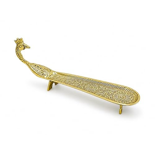 Putrika Brass Incense Stick Holder Stand | Holder | Burner with Ash Catcher Agarbatti | Batti Stand Dhup | Dhoop Best for Puja | Pooja[24cm*2.5cm*7.5cm][Weight: 170gm] - Peacock Agarbatti (Engraved) - Image 5