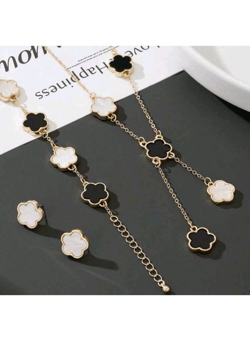 Shein 1 Set: 1pc Lucky Four-Leaf Clover Pendant Necklace, 1pc Bracelet, 1 Pair Earrings - Image 2