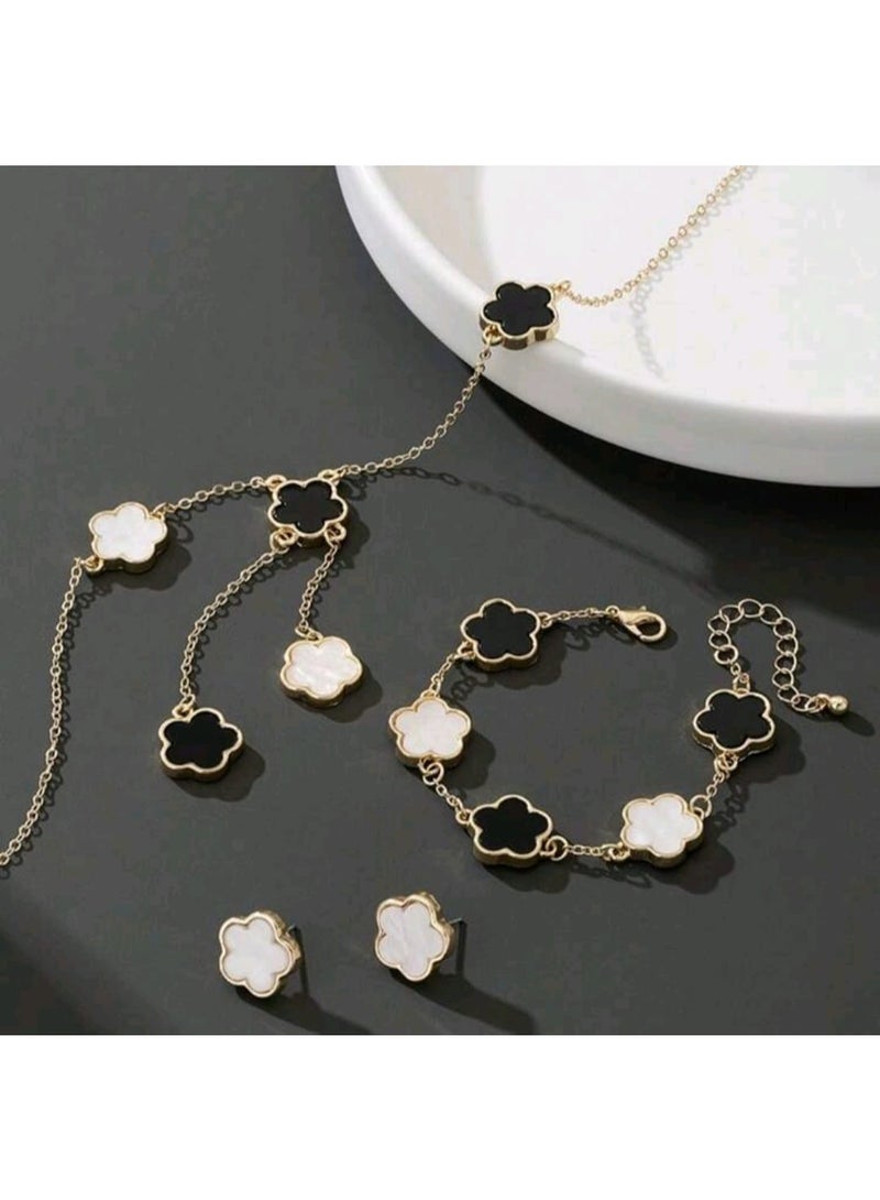 Shein 1 Set: 1pc Lucky Four-Leaf Clover Pendant Necklace, 1pc Bracelet, 1 Pair Earrings - Image 5