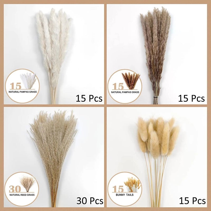 Bluejw Bohemian Pampas Grass Bouquet - Mixed Reeds Dried Flowers for Boho Home Decor, Office, Shop - Natural Dried Plants Arrangement - Image 5