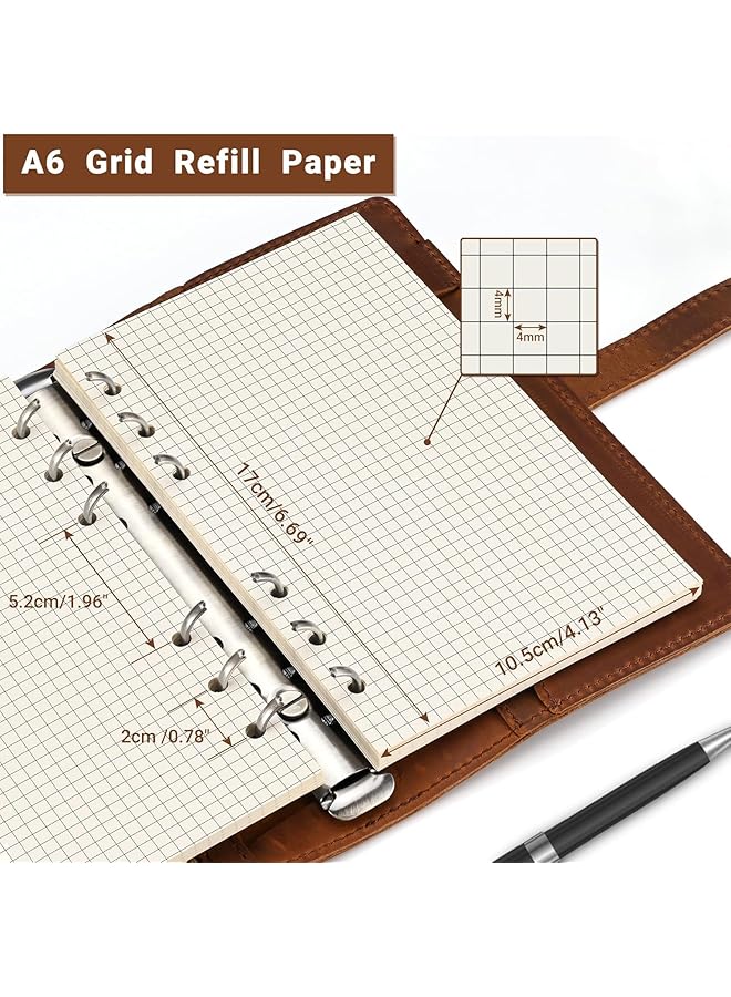 erorex 2Pcs A6 Grid Refill Paper A6 Graph Rule Paper Quad Rule Filler Paper 6 Hole Punched Loose Leaf Paper For 6 Ring Binders 80 Sheets 160 Pages 6.69 X 4.13 Inch Blank Inserts Paper  - Image 5