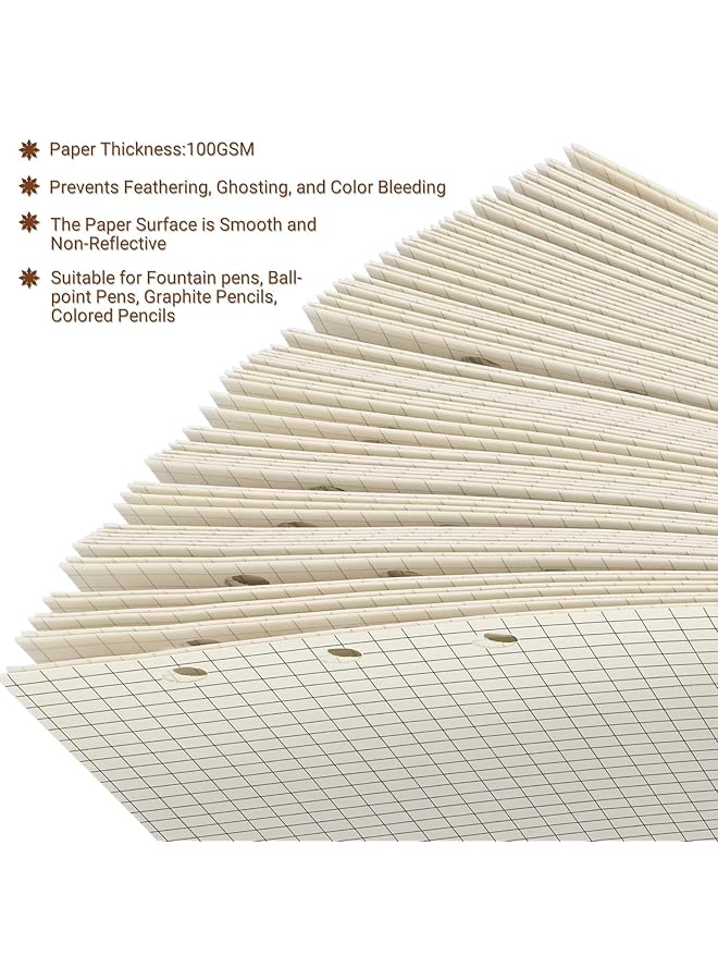 erorex 2Pcs A6 Grid Refill Paper A6 Graph Rule Paper Quad Rule Filler Paper 6 Hole Punched Loose Leaf Paper For 6 Ring Binders 80 Sheets 160 Pages 6.69 X 4.13 Inch Blank Inserts Paper  - Image 2
