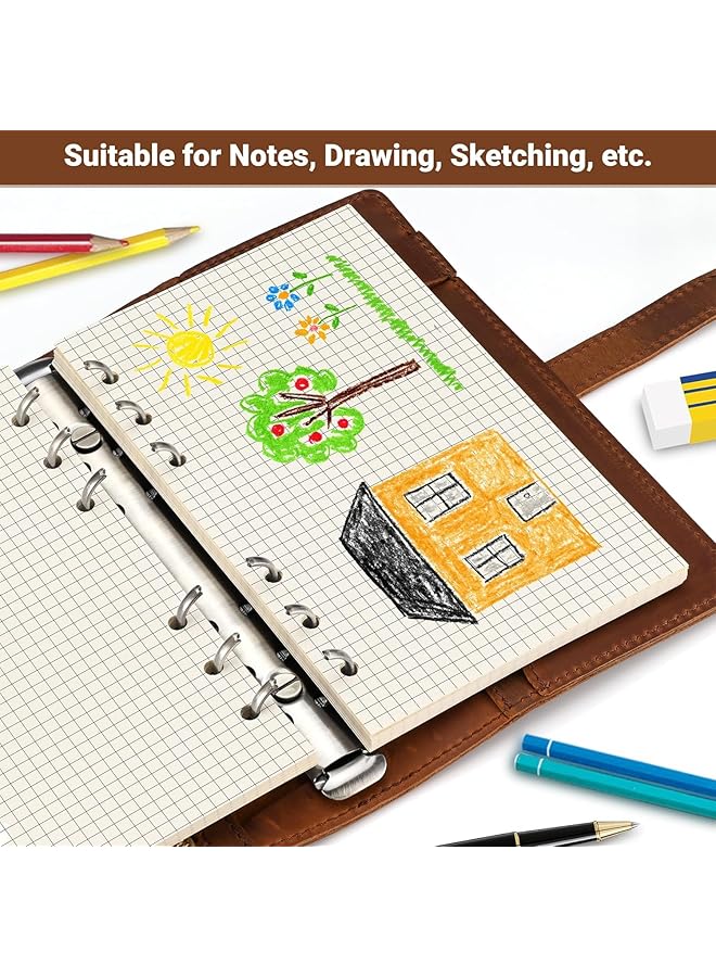 erorex 2Pcs A6 Grid Refill Paper A6 Graph Rule Paper Quad Rule Filler Paper 6 Hole Punched Loose Leaf Paper For 6 Ring Binders 80 Sheets 160 Pages 6.69 X 4.13 Inch Blank Inserts Paper  - Image 4