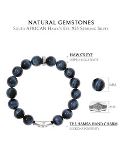 AWNL Hamsa Hand Beaded Bracelet with Hawk Eye Stones and 925 Sterling Silver Gift for Men Husband  - Image 4