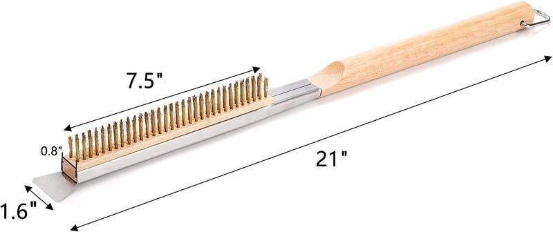 ZEAYEA 21 Inch Pizza Oven Brush with Scraper, Brass Bristles, Copper Wire Pizza Stone Cleaning Brush for BBQ Grill Cleaning, Outdoor Oven Accessories - Image 2