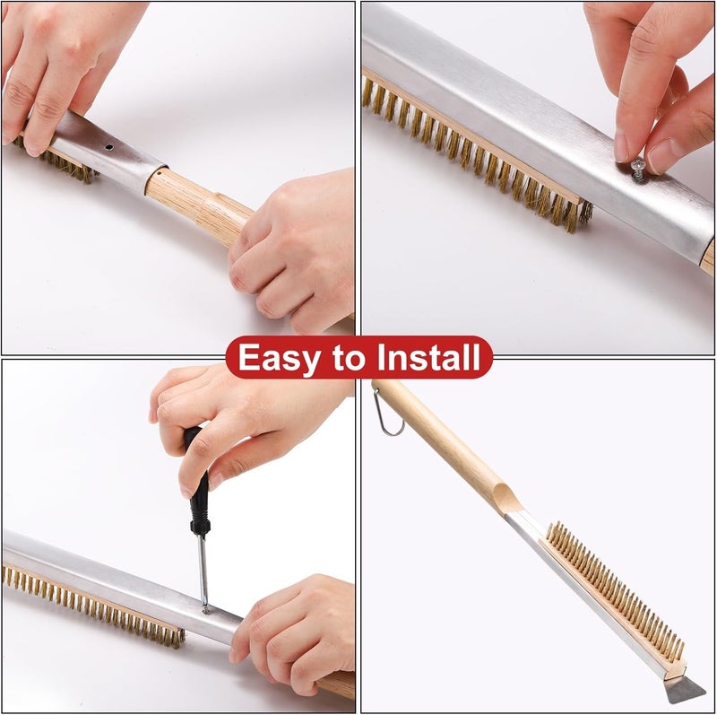 ZEAYEA 21 Inch Pizza Oven Brush with Scraper, Brass Bristles, Copper Wire Pizza Stone Cleaning Brush for BBQ Grill Cleaning, Outdoor Oven Accessories - Image 5