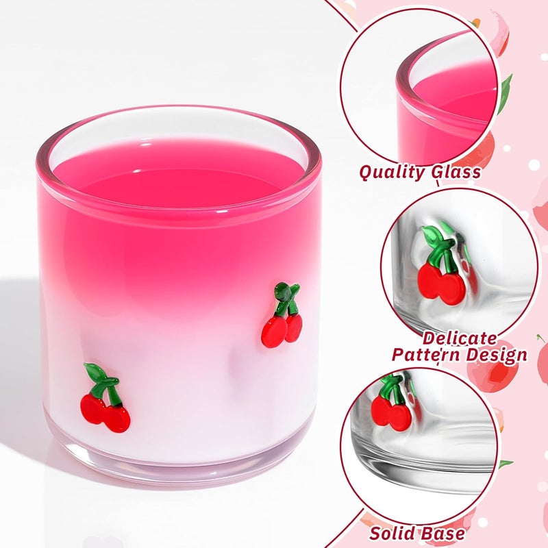 Skylety Set of 2 Pink Cherry Bow Icon Juice Glass 14oz Coquette Bow Glass Cup Pink Cherry Coffee Mug Gifts for Women Girls Mothers Day Birthday Bridal Shower Gifts - Image 3