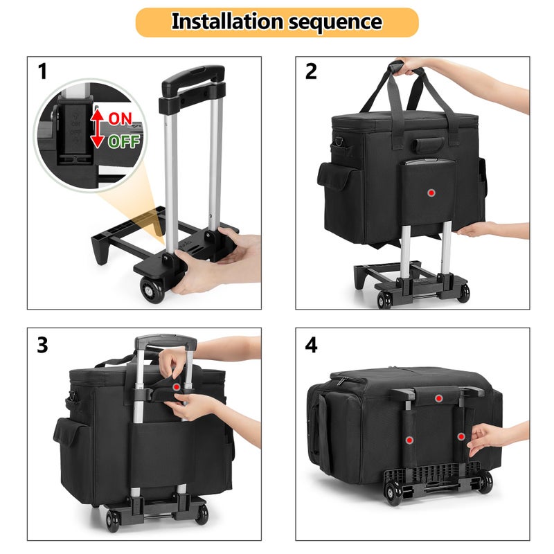 Trunab Rolling Scrapbook Tote with Expandable File Pocket, Large Craft Organizer and Storage Bag with Detachable Trolley and Bottom Support Panel for Scrapbooking Supplies and Art Tools, Black - Image 5