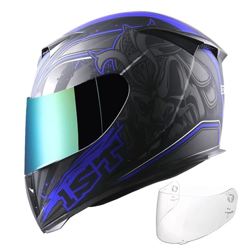 1STorm Motorcycle Full Face Helmet Skull King Matt Blue+ One Extra Clear Shield, Size X-Large Size XL (59-60 CM,23.2/23.6 Inch) - Image 2