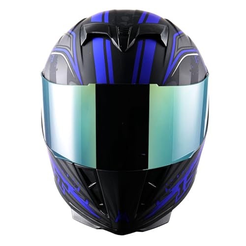 1STorm Motorcycle Full Face Helmet Skull King Matt Blue+ One Extra Clear Shield, Size X-Large Size XL (59-60 CM,23.2/23.6 Inch) - Image 3