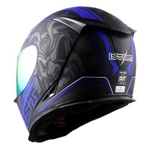 1STorm Motorcycle Full Face Helmet Skull King Matt Blue+ One Extra Clear Shield, Size X-Large Size XL (59-60 CM,23.2/23.6 Inch) - Image 4